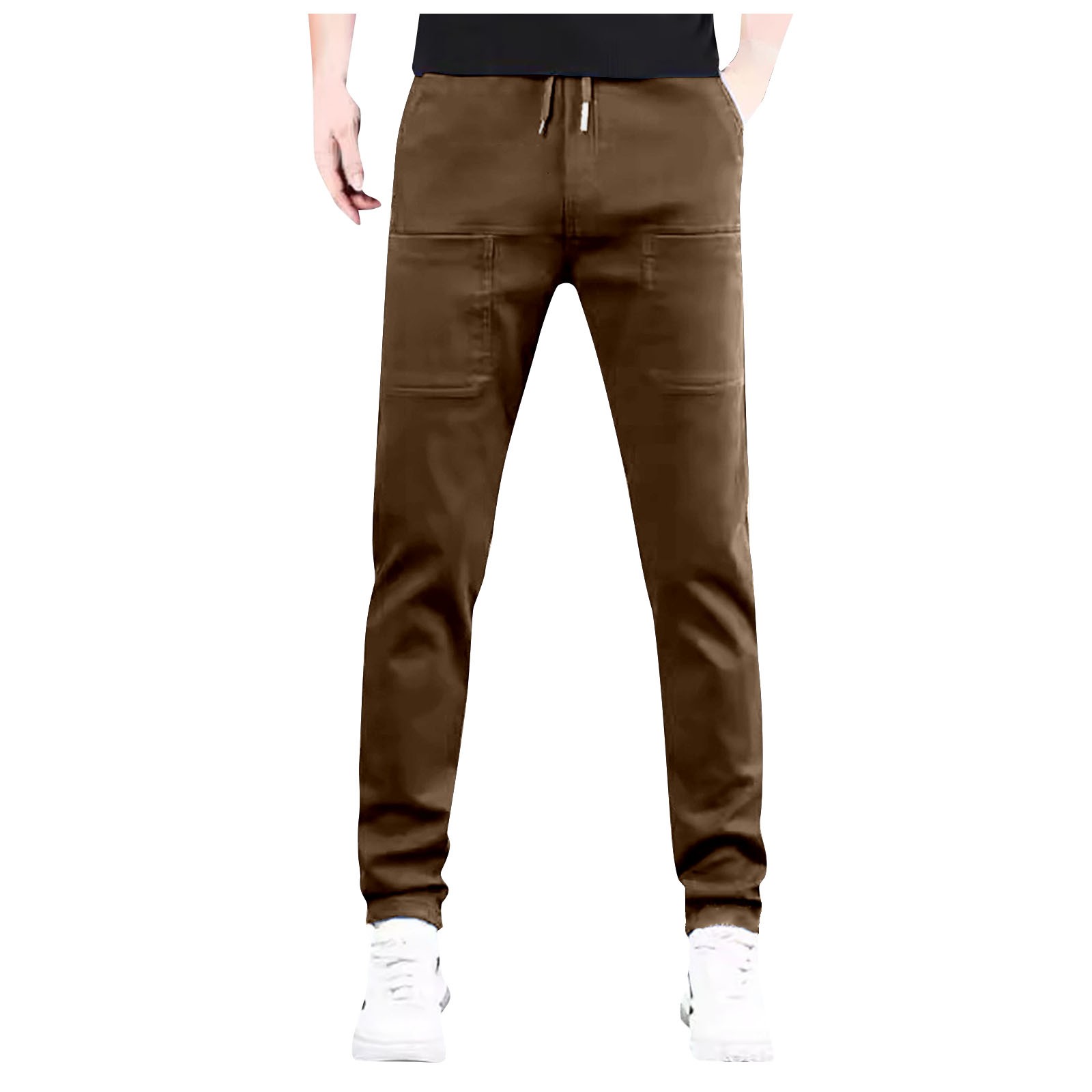 thumbnail image 2 of Pantalones deportivos elásticos de pierna recta para hombre - Color liso con bolsillo con costura - Nailon/spandex, tallas XS-XXXXXL, 2 of 8